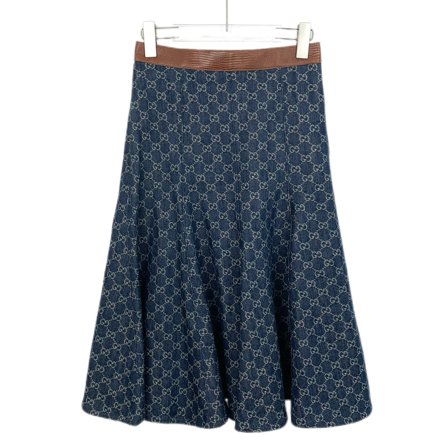 Gucci Blue Jacquard Monogram Cotton Midi Skirt