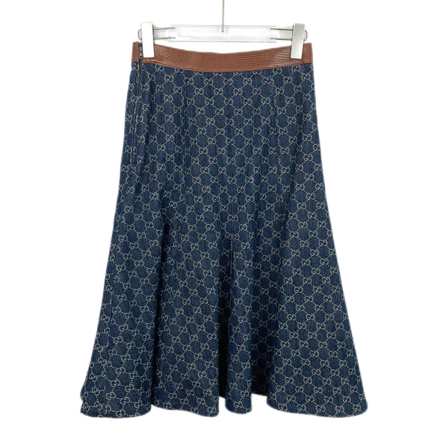 Gucci Blue Jacquard Monogram Cotton Midi Skirt