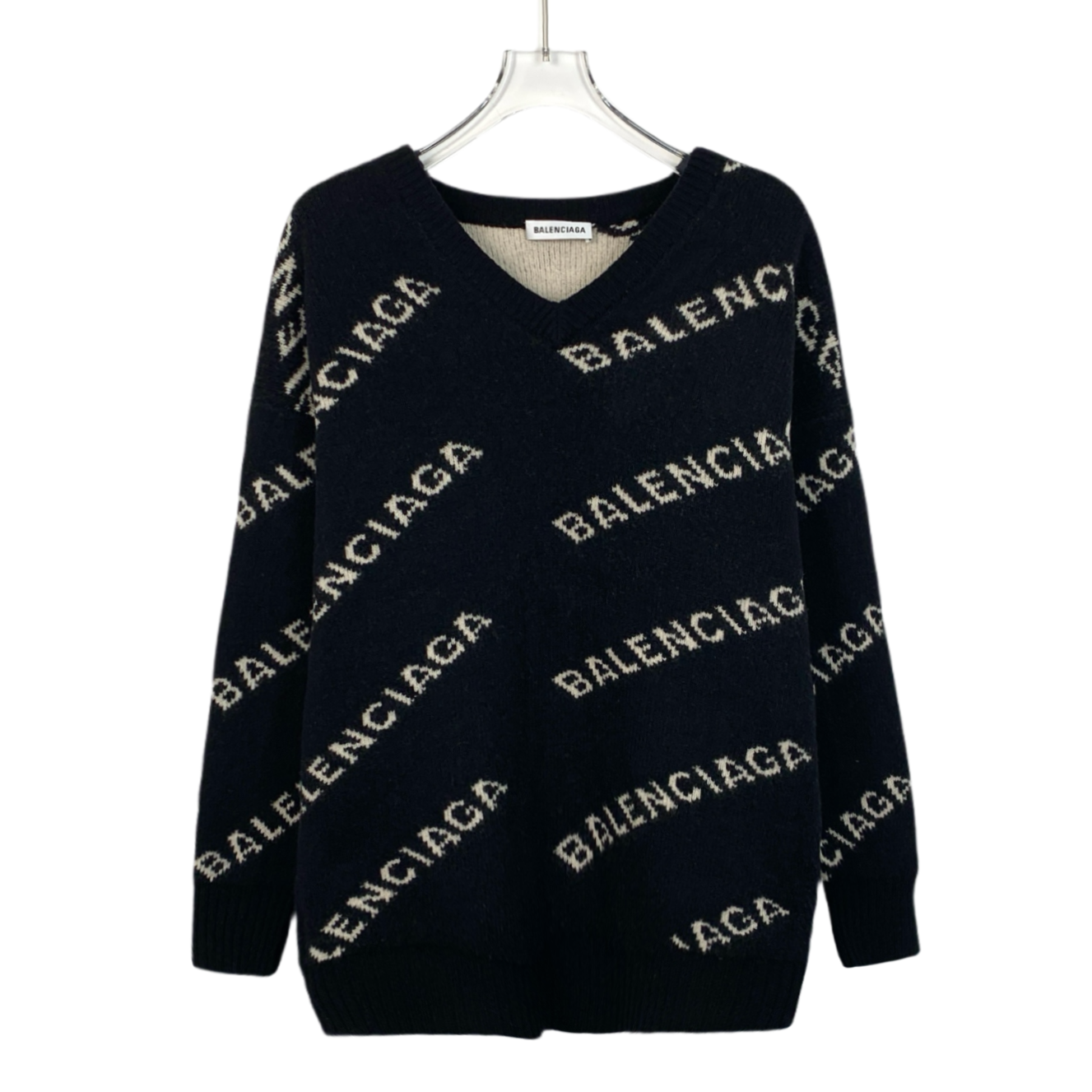 Balenciaga Black V-Neck Long-Sleeve Knit Sweater