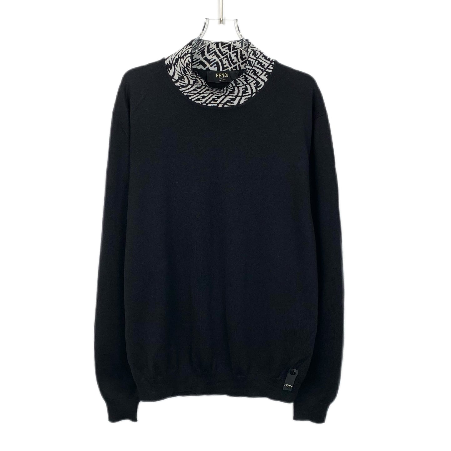 Fendi Black Wool Long-Sleeve Knit Sweater