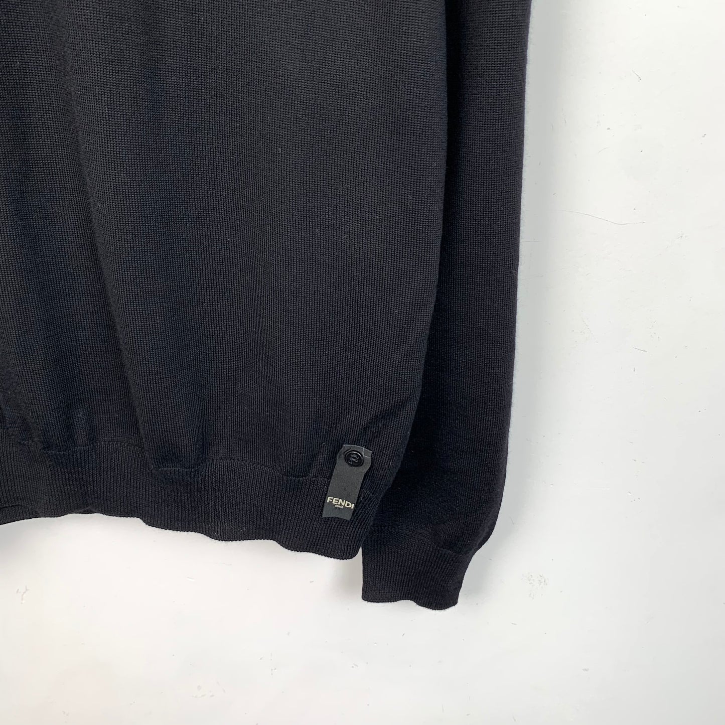 Fendi Black Wool Long-Sleeve Knit Sweater