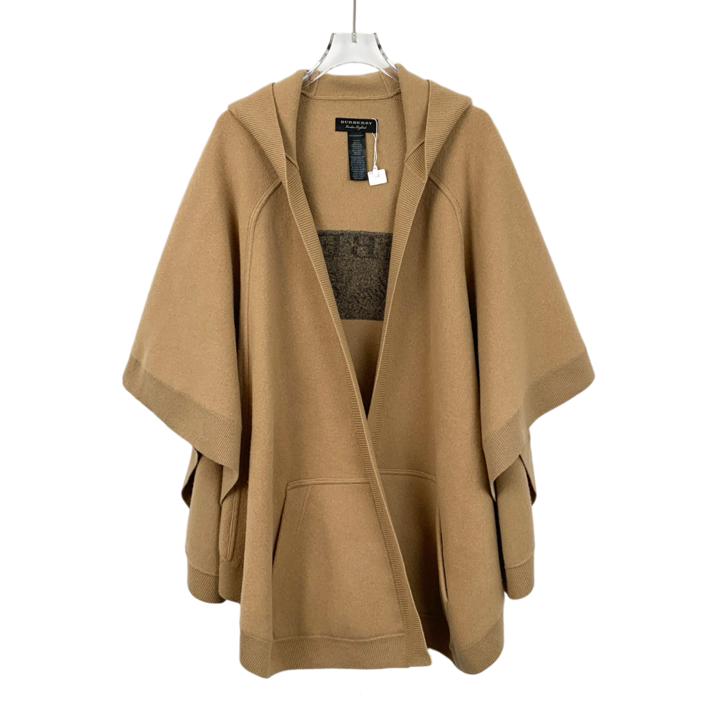 Burberry Brown Wool Hooded Cape with Logo Lettering