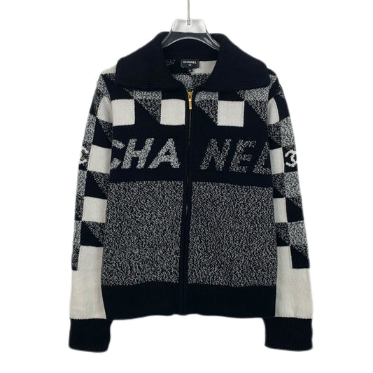 Chanel Ski Series Colorblock Goat Cashmere Knit Cardigan with Logo Jacquard and Zipper