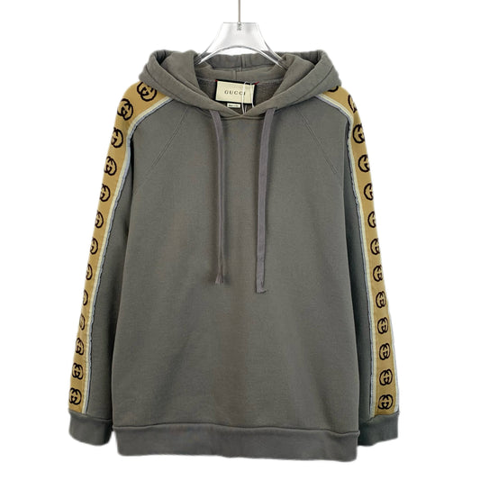 Gucci Gray Cotton Hoodie with Reflective Double-G Tape Trim