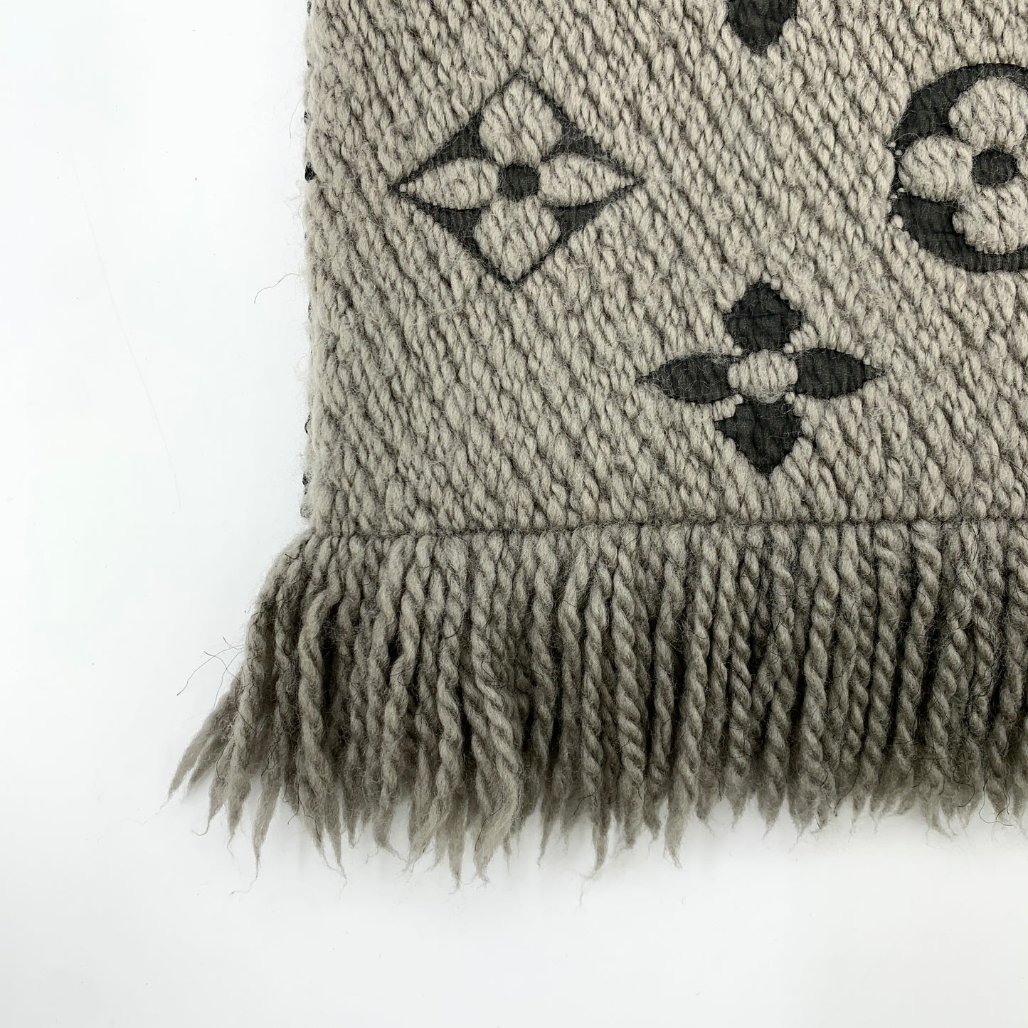 Louis Vuitton Gray-Brown Monogram Wool Knit Scarf with Tassels