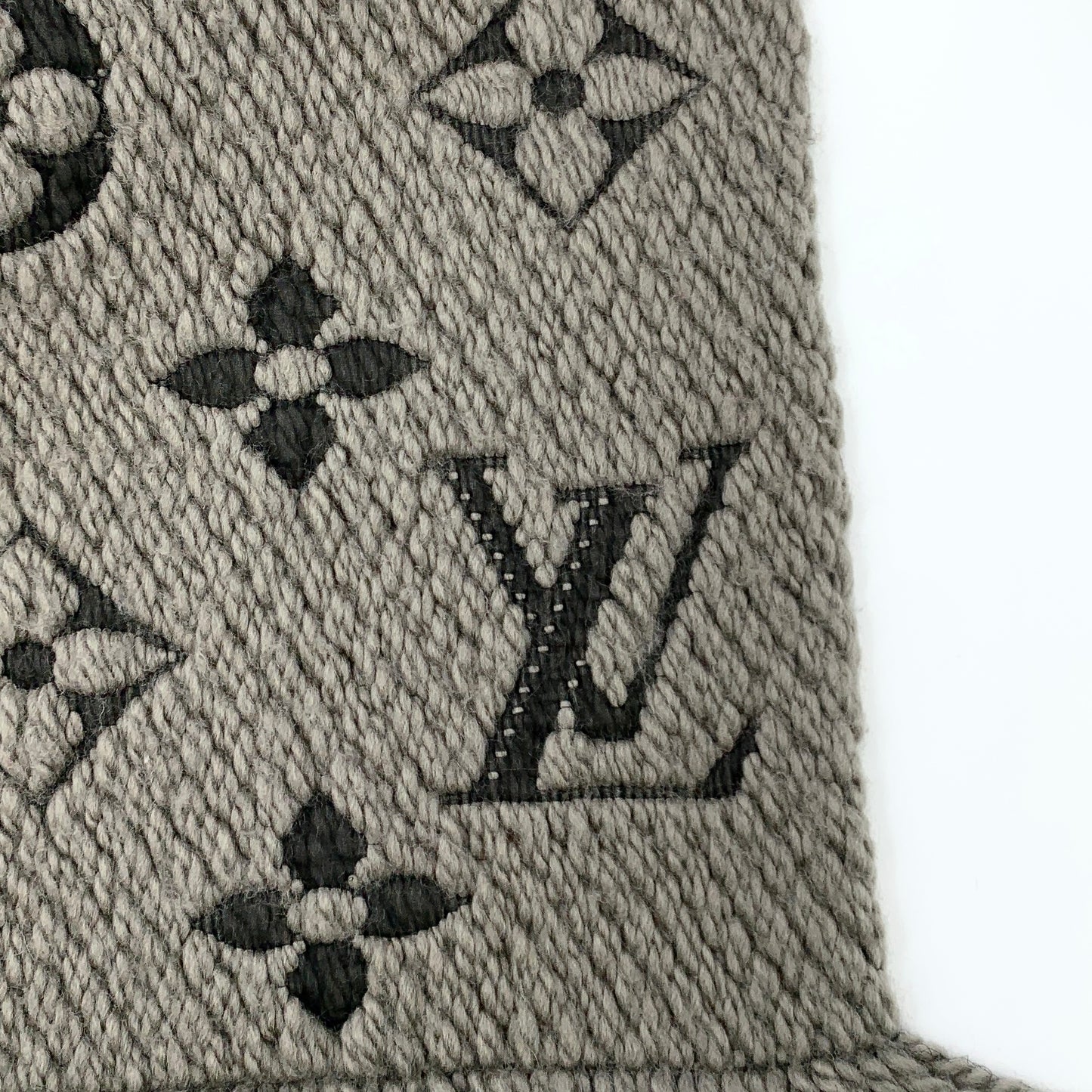 Louis Vuitton Gray-Brown Monogram Wool Knit Scarf with Tassels