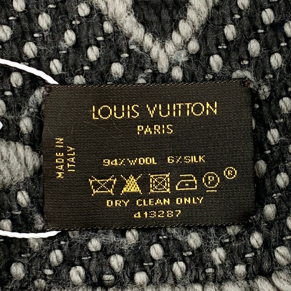 Louis Vuitton Gray-Brown Monogram Wool Knit Scarf with Tassels