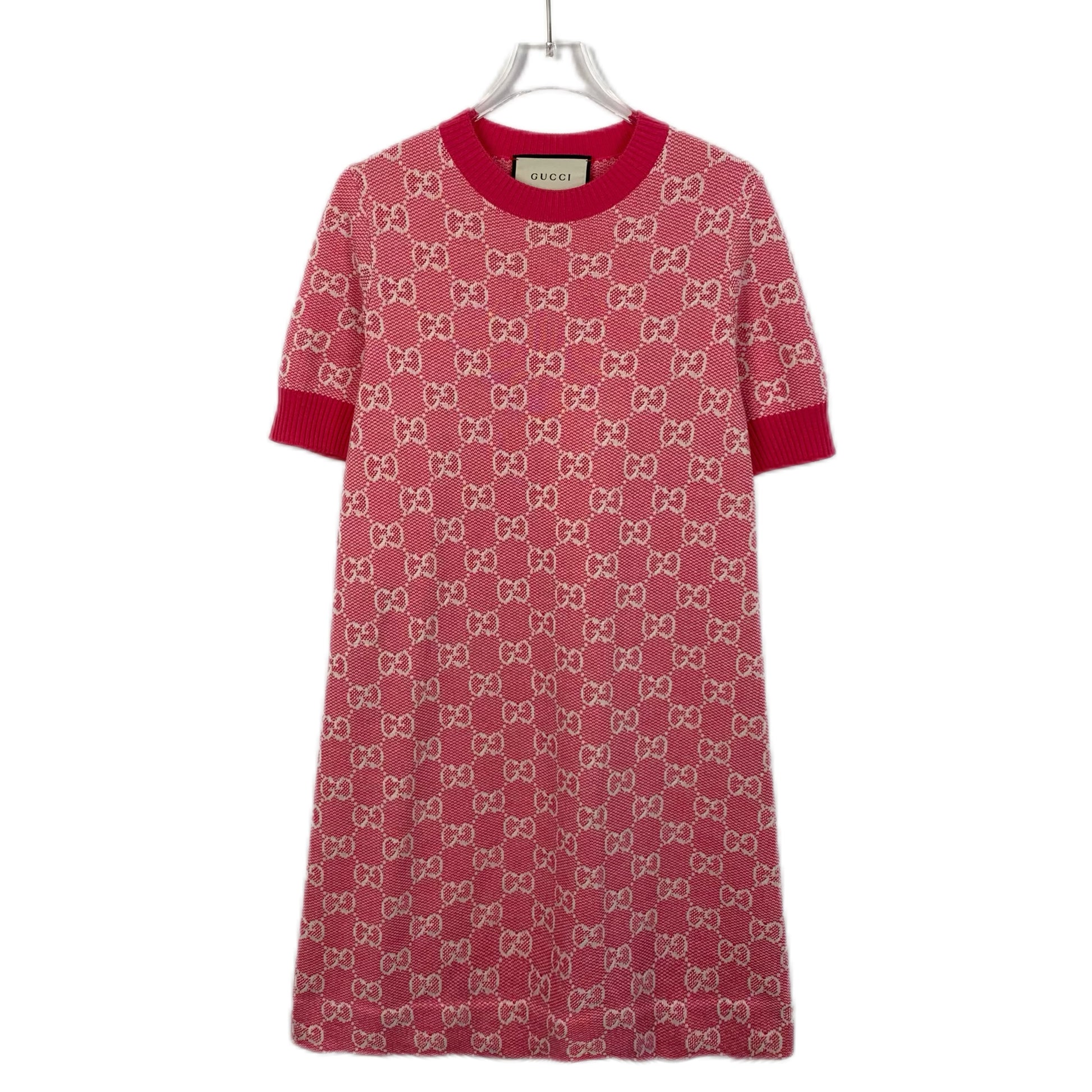 Gucci Pink Wool Short-Sleeve Dress with Jacquard Monogram