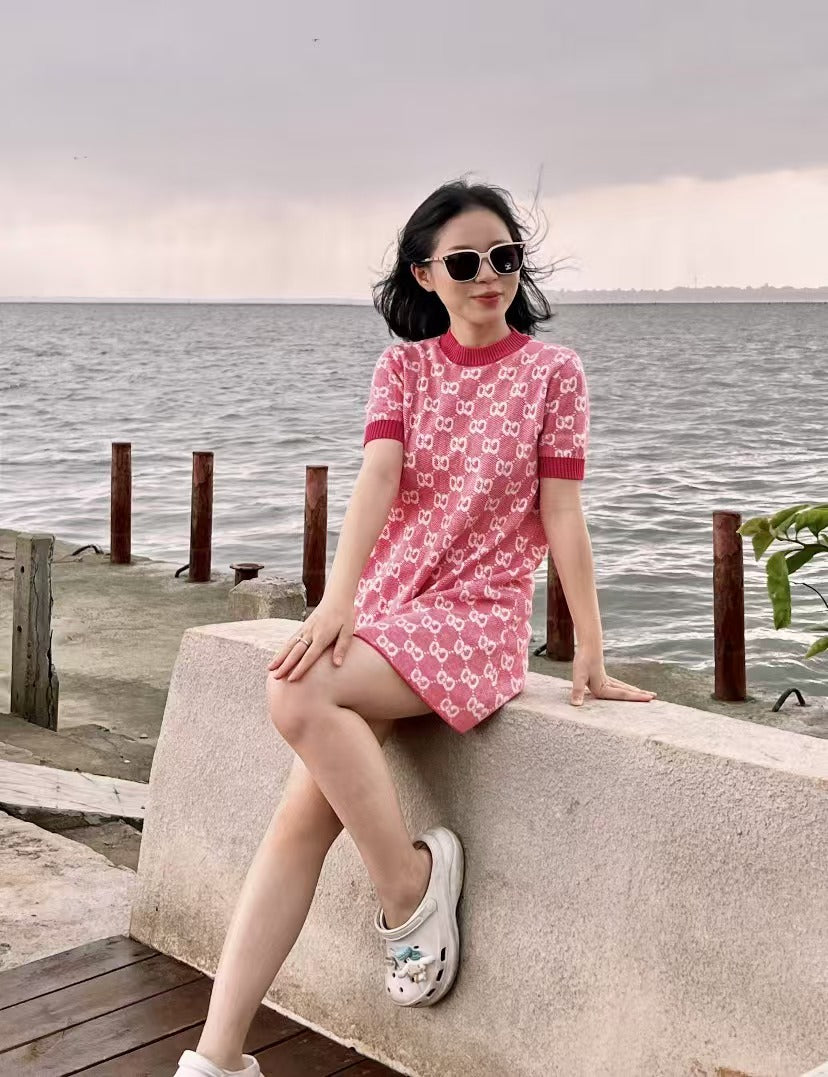 Gucci Pink Wool Short-Sleeve Dress