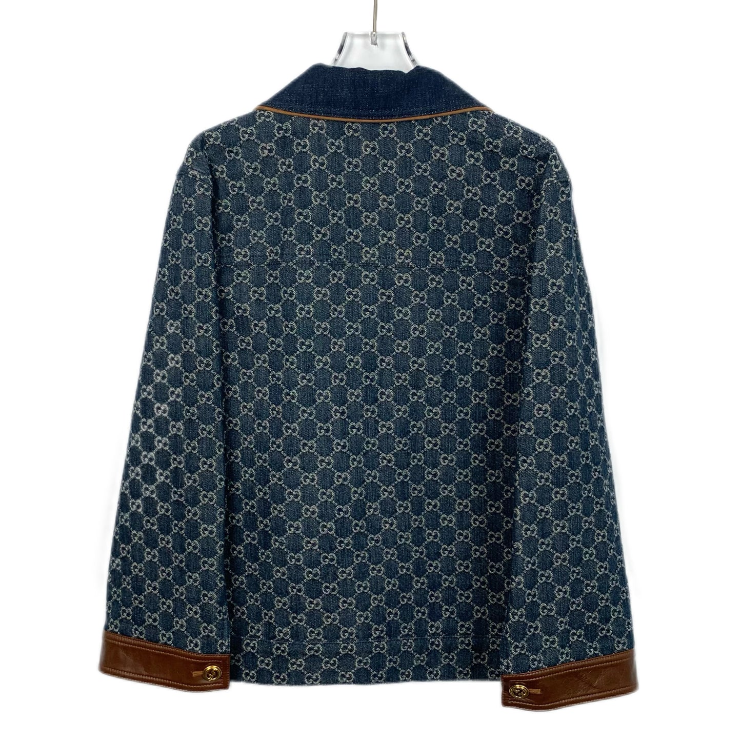 Gucci Deep Blue Jacquard Monogram Cotton Long-Sleeve Jacket with Collared Design