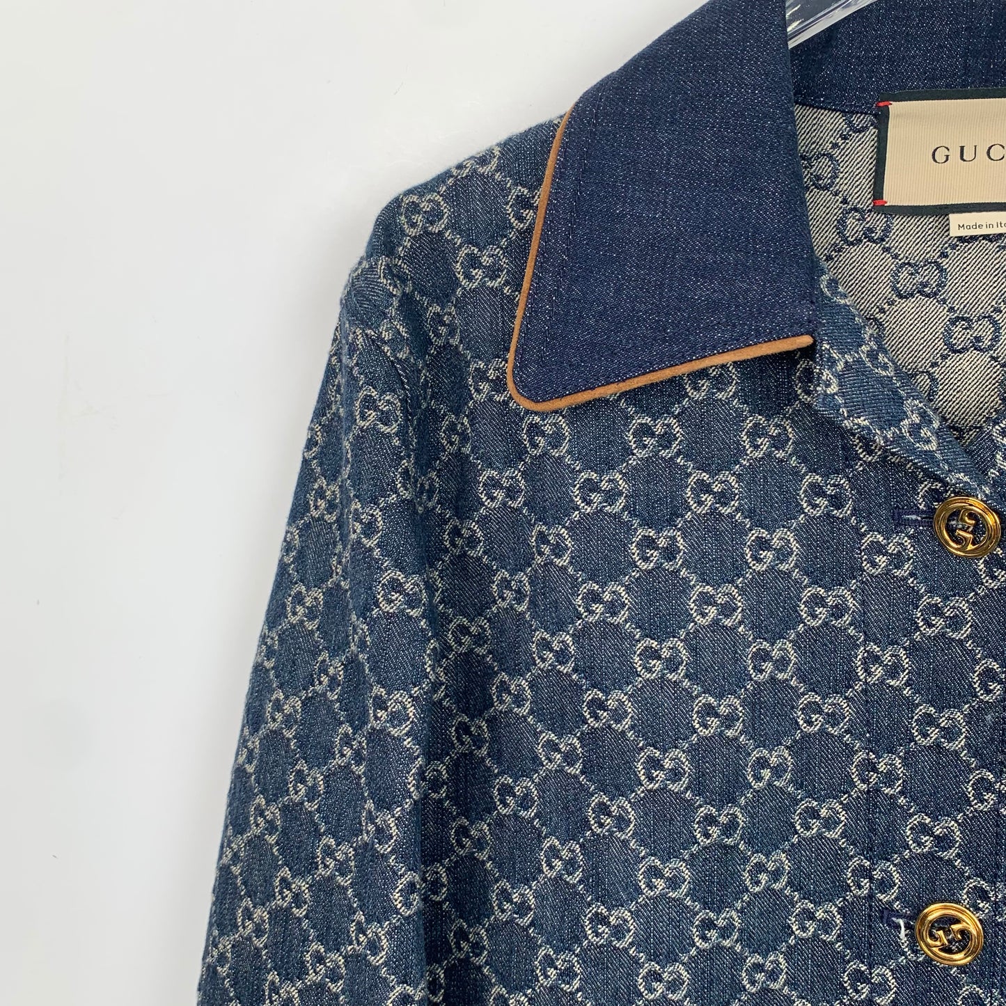 Gucci Deep Blue Jacquard Monogram Cotton Long-Sleeve Jacket with Collared Design