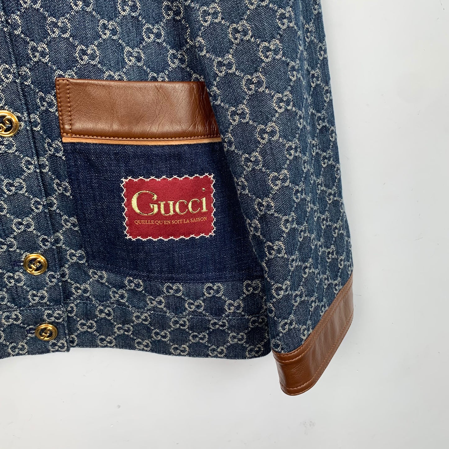 Gucci Deep Blue Jacquard Monogram Cotton Long-Sleeve Jacket with Collared Design