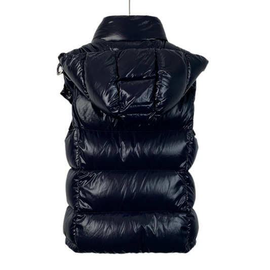 Moncler Galene Series Blue Hooded Down Vest with Logo Patch