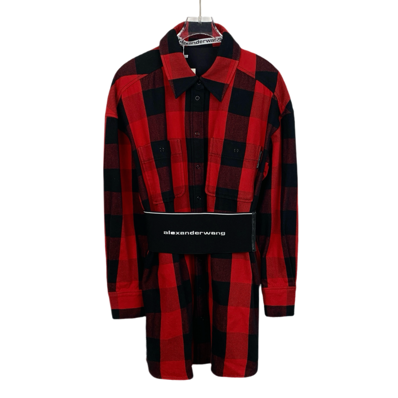  Alexander Wang Colorblock Plaid Cotton Shirt Dress with Belt and Collared Design