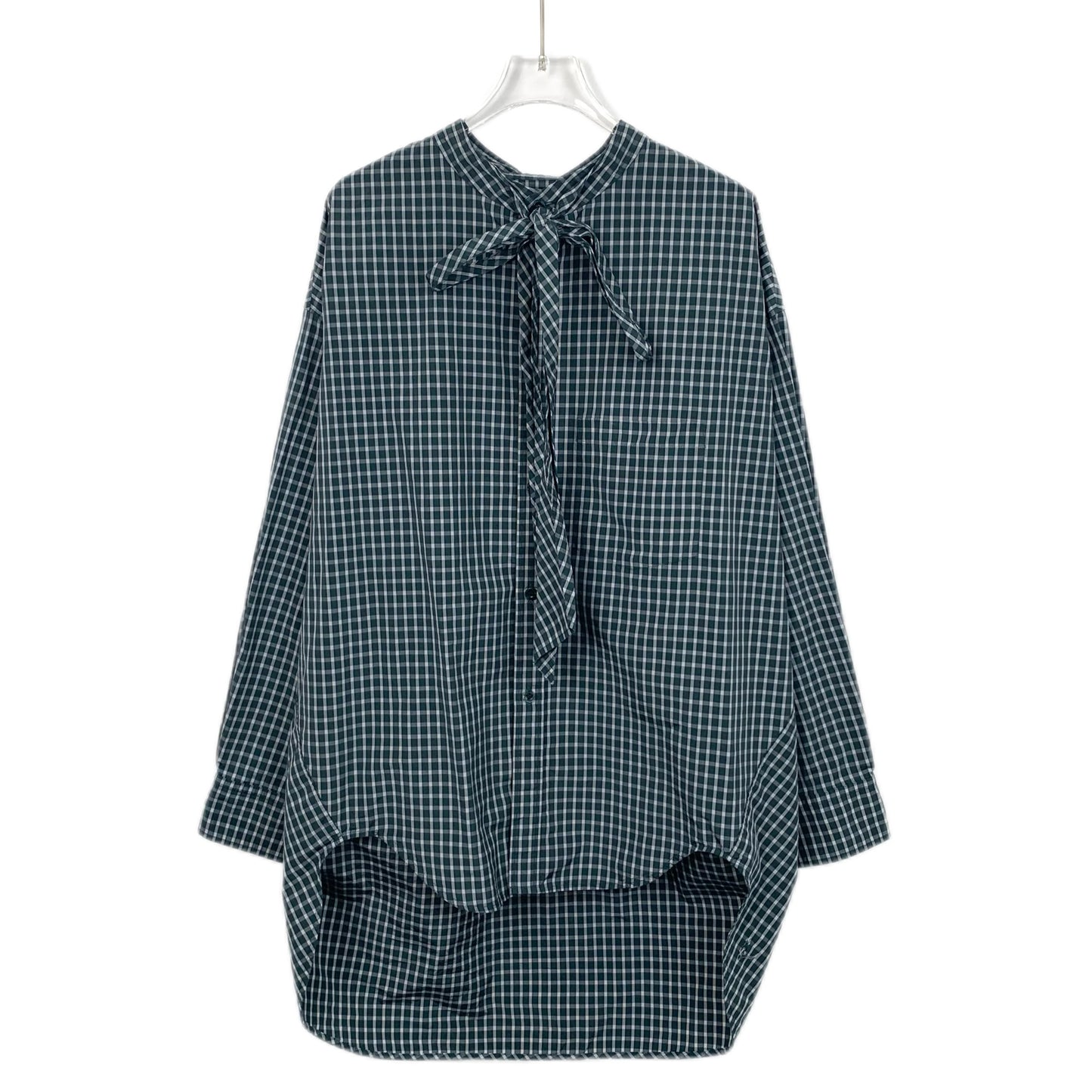 Balenciaga Blue Plaid Long-Sleeve Cotton Shirt with Letter Print and Tie Detail