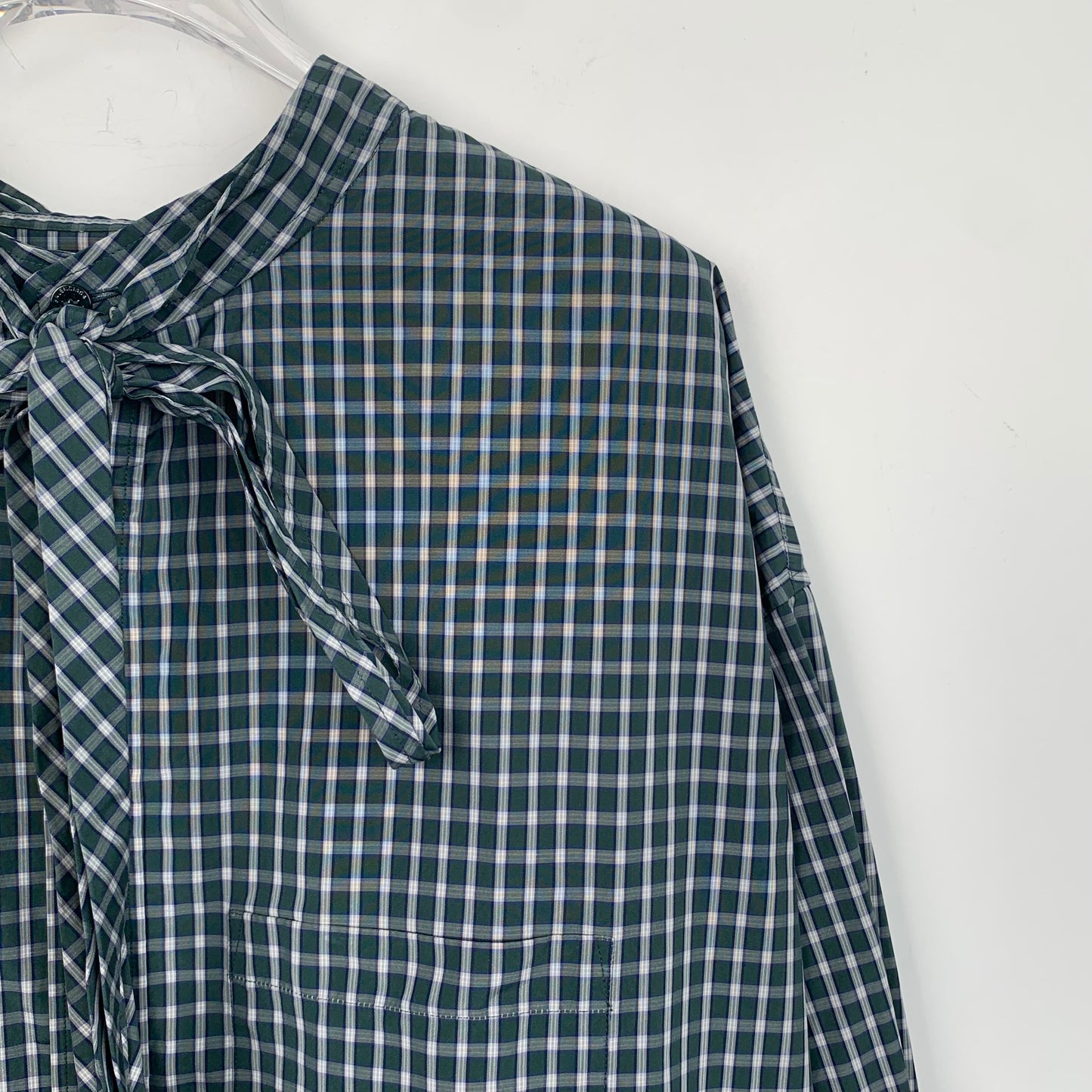 Balenciaga Blue Plaid Long-Sleeve Cotton Shirt with Letter Print and Tie Detail