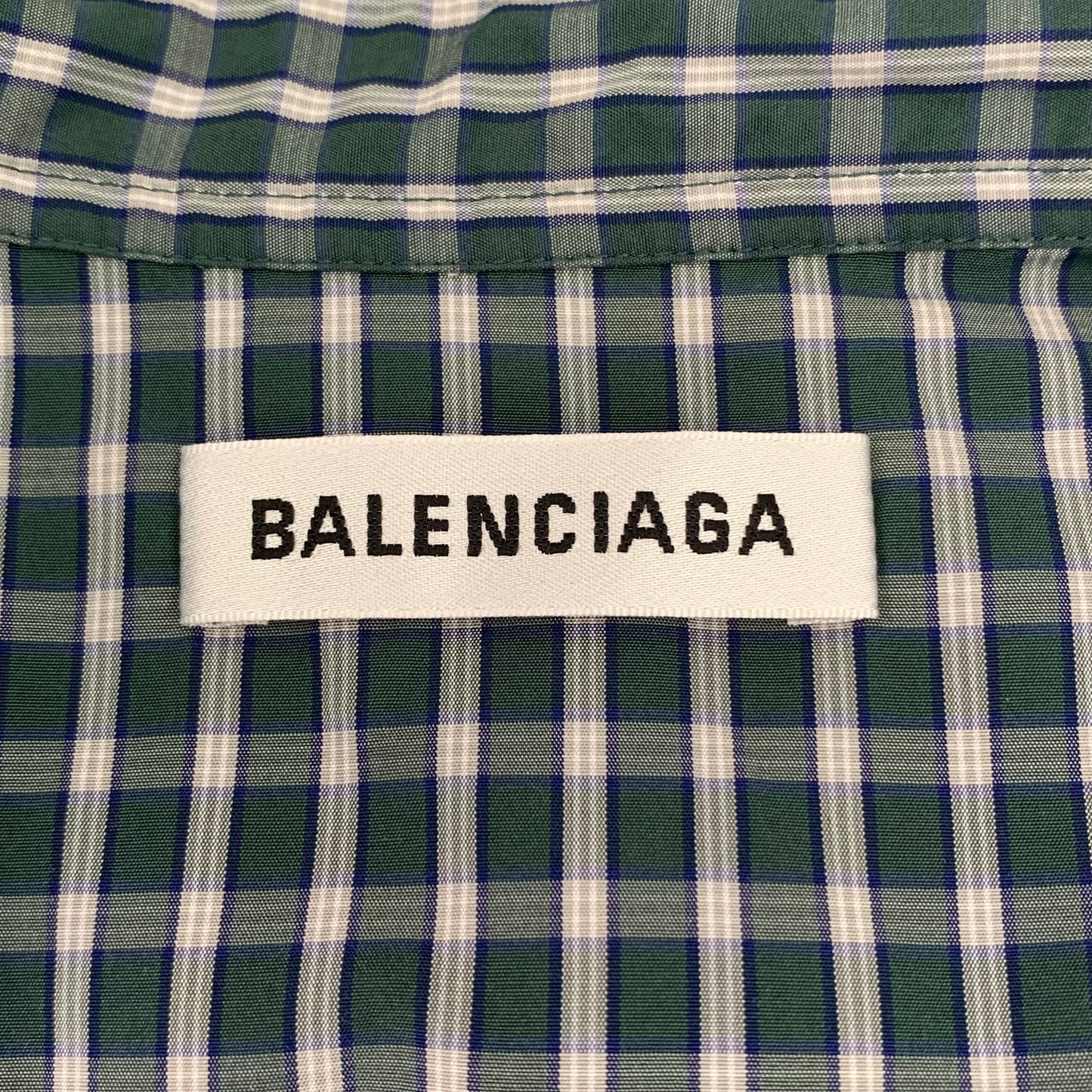 Balenciaga Blue Plaid Long-Sleeve Cotton Shirt with Letter Print and Tie Detail