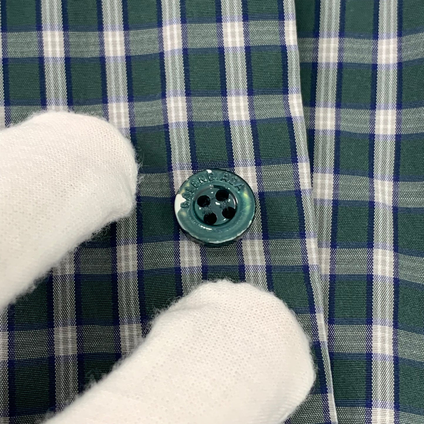 Balenciaga Blue Plaid Long-Sleeve Cotton Shirt with Letter Print and Tie Detail