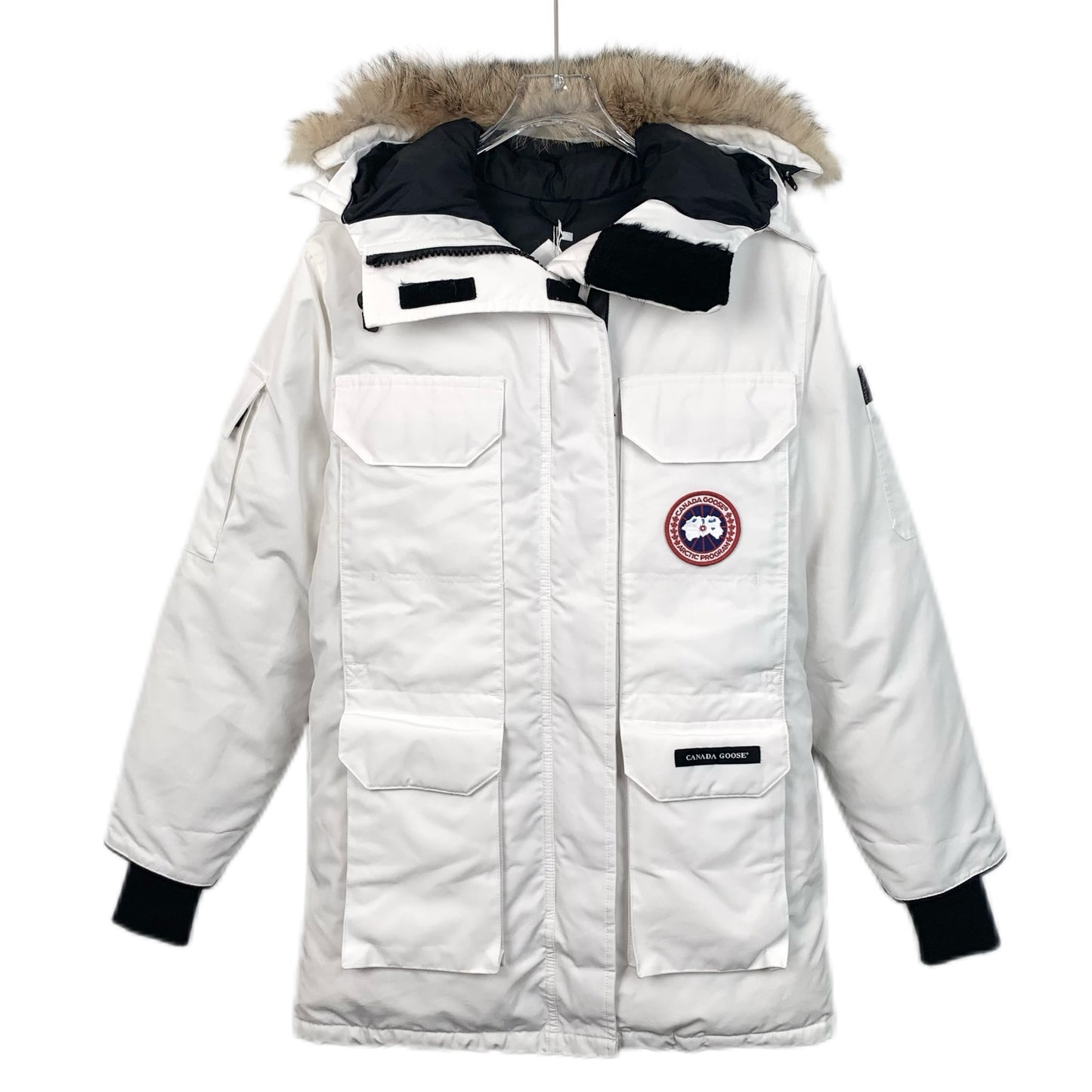 Canada Goose Expedition Series White Hooded Parka with Logo Patch