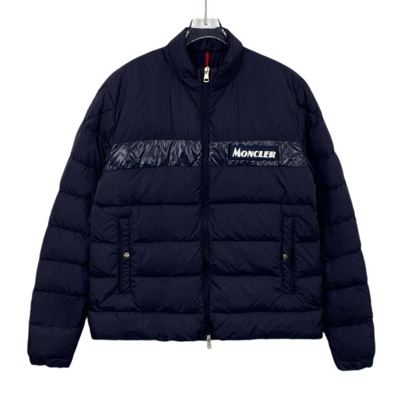 Moncler Servieres Series Navy Blue Quilted Down Jacket with Logo Patch