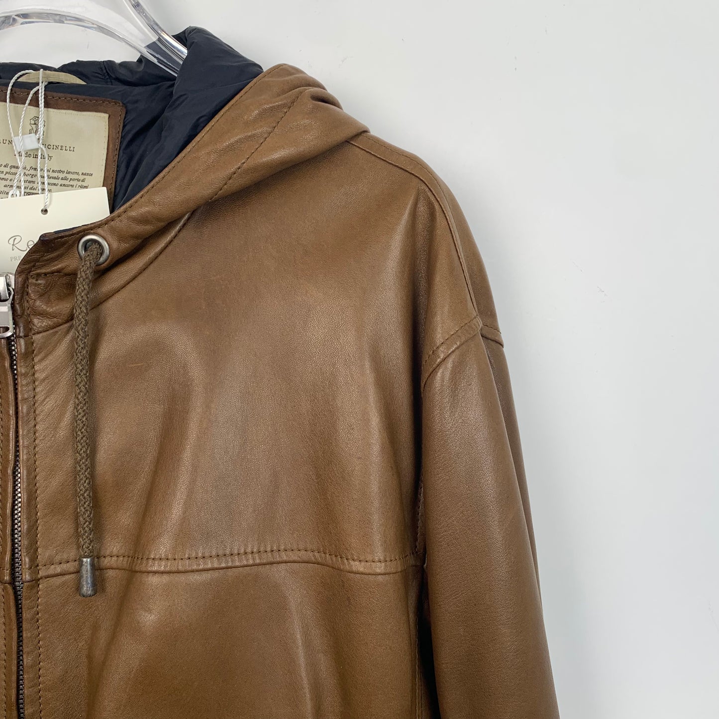 Brunello Cucinelli Brown Leather Aviator Jacket