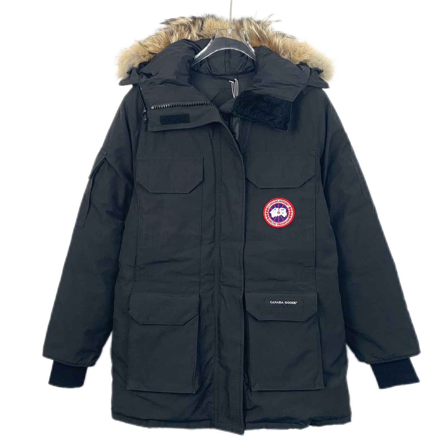 Canada Goose Expedition Series Black Hooded Parka with Red Logo Patch