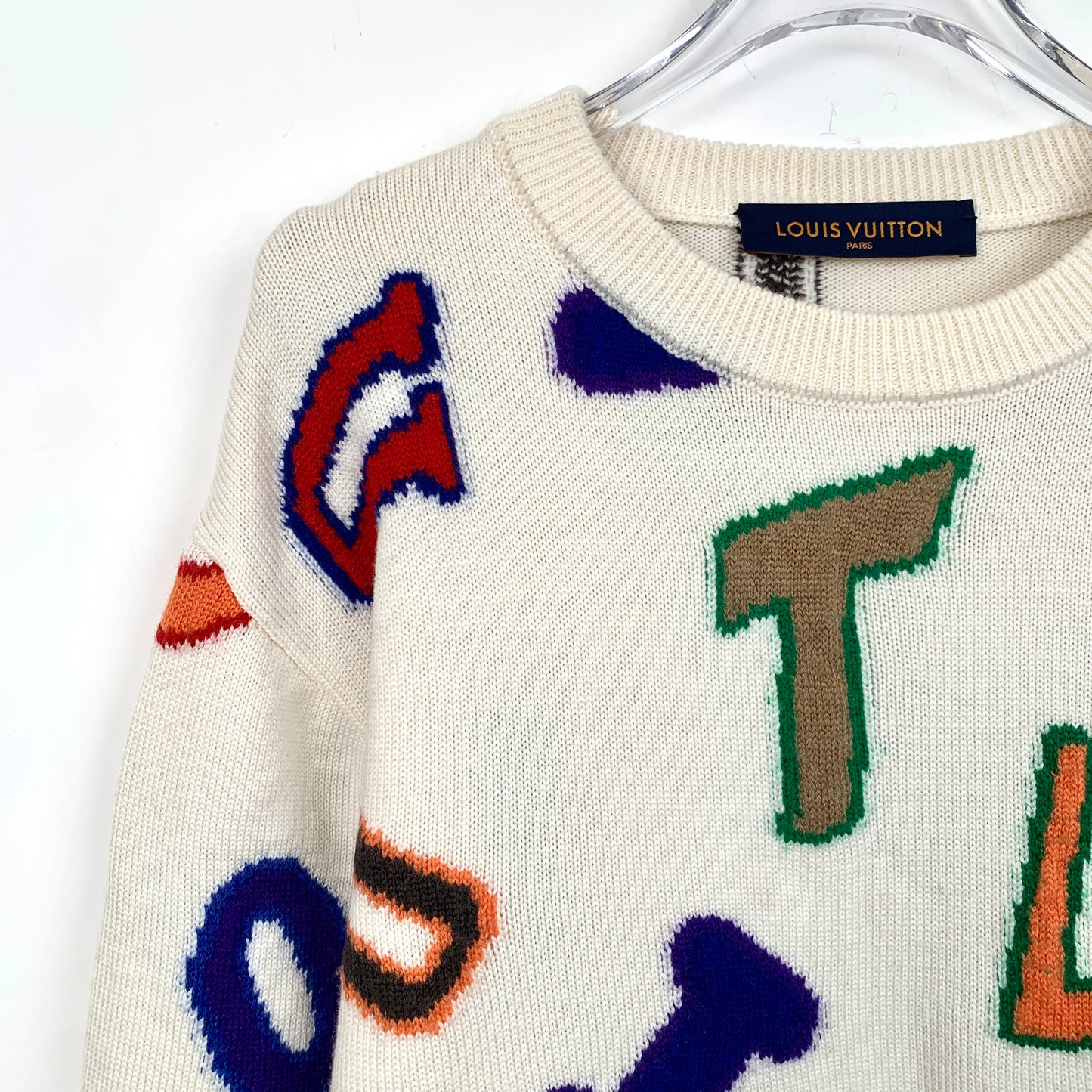 Louis Vuitton x NBA Collaboration White Wool Knit Crewneck Sweater