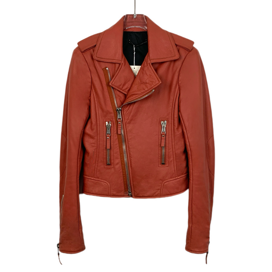 Balenciaga Red Lambskin Leather Jacket with Lapel Collar