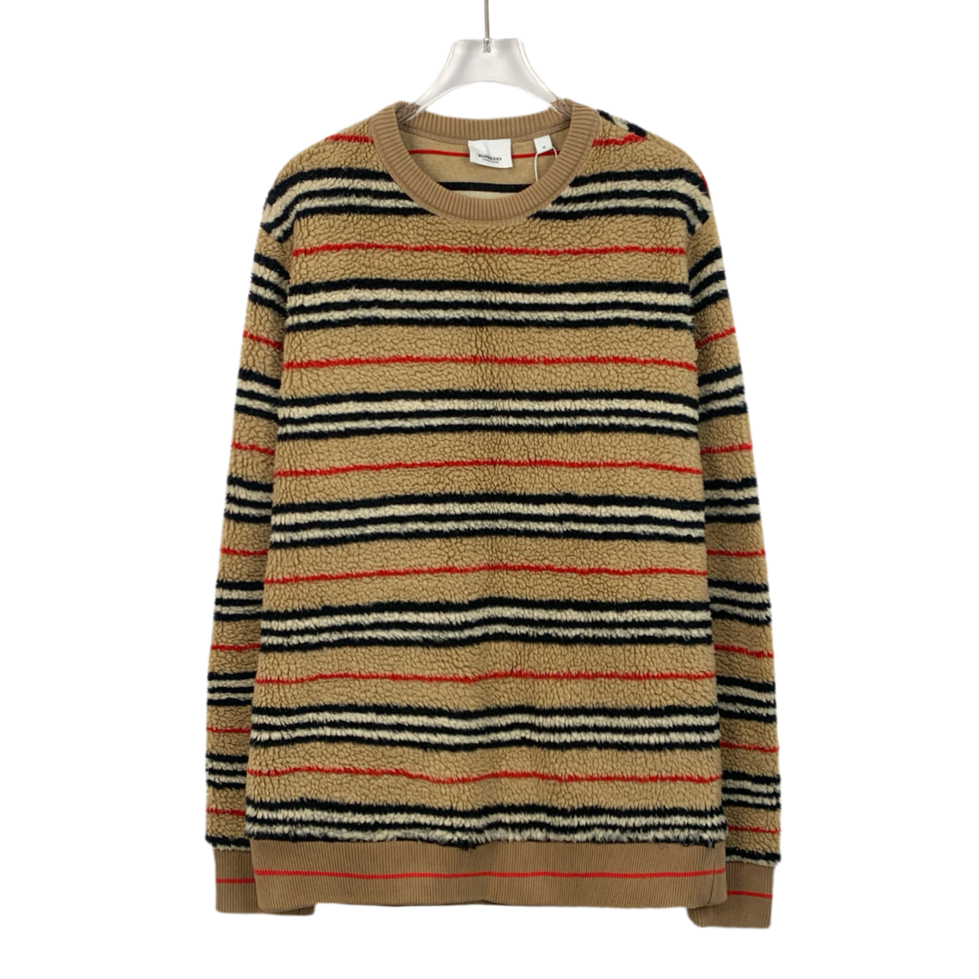 Burberry Brown Striped Fleece Crewneck Long-Sleeve Sweatshirt