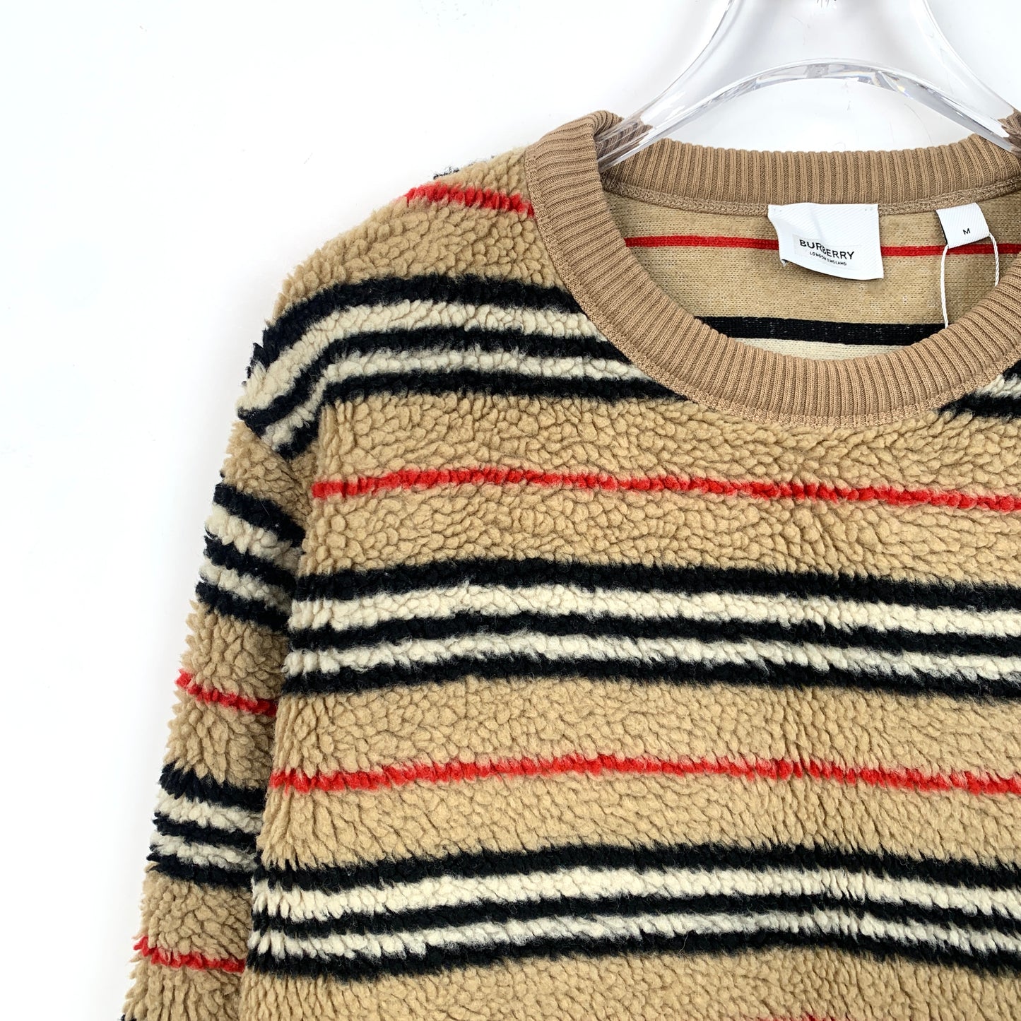 Burberry Brown Striped Fleece Crewneck Long-Sleeve Sweatshirt