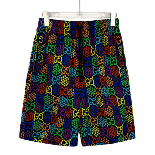 Gucci Colorblock Double-G Monogram Silk Elastic-Waist Shorts