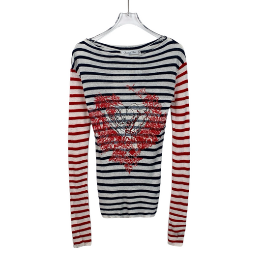 Christian Dior Colorblock Striped Knit Sweater with Heart Motif