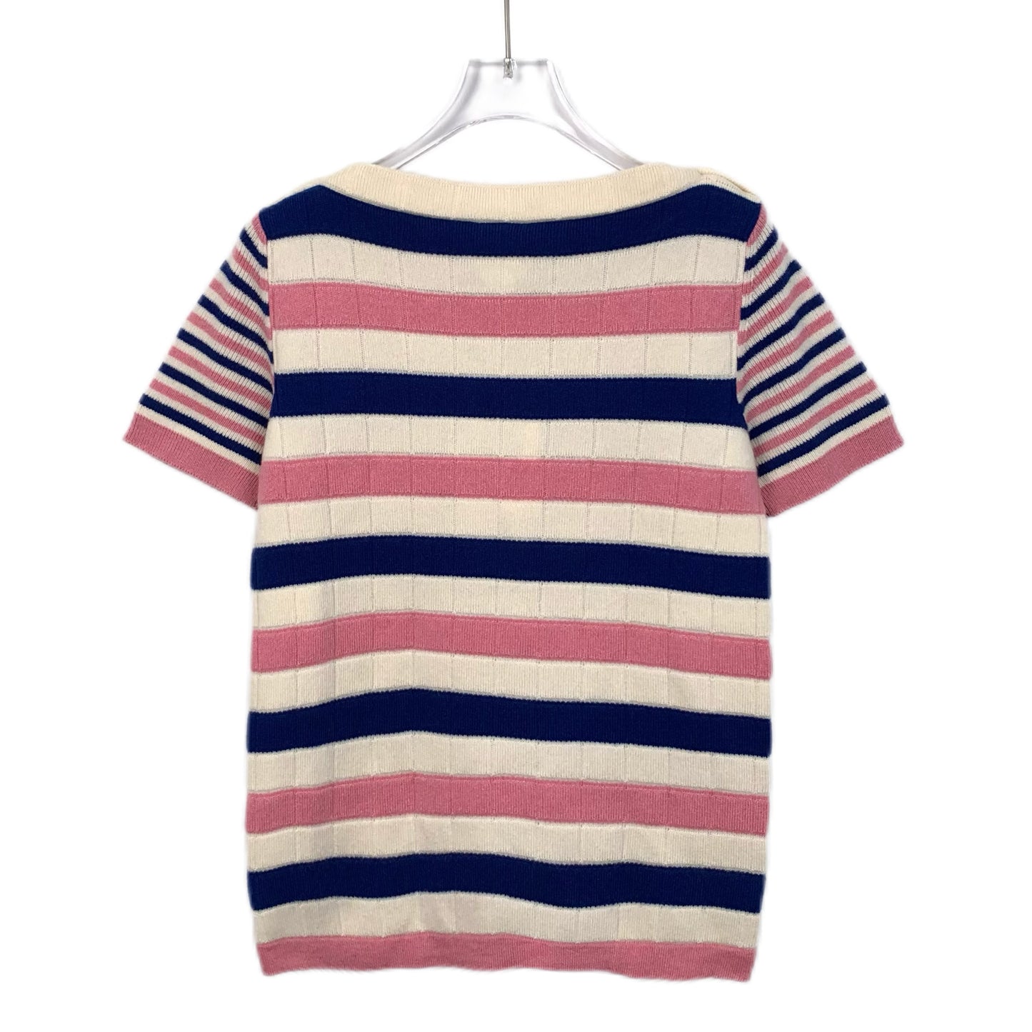 Chanel Colorblock Striped Cashmere Knit Short-Sleeve Top