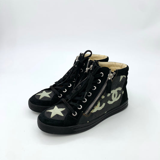 Chanel Black Double-G and Star Lace-Up High-Top Sneakers