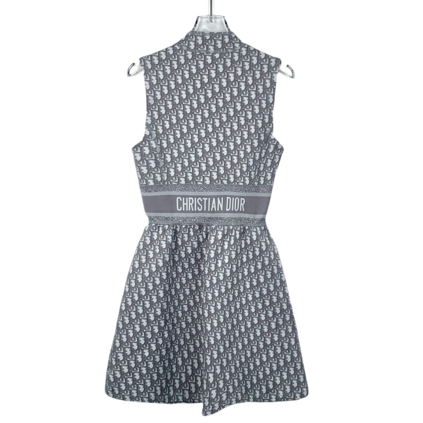 Christian Dior Gray Monogram Print Half-Zip A-Line Sleeveless Dress