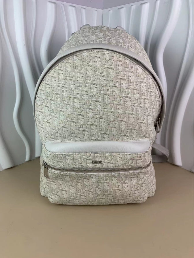 Dior Rider Classic Embroidered Monogram Canvas and Leather Backpack, Off-White