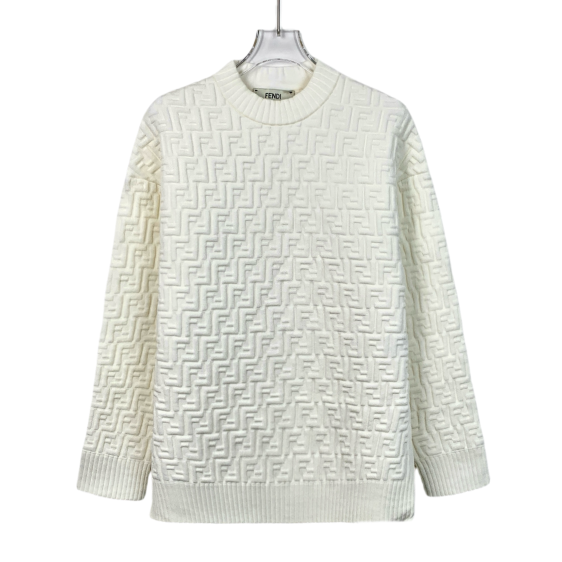 Fendi Off-White Monogram Knit Crewneck Long-Sleeve Sweater