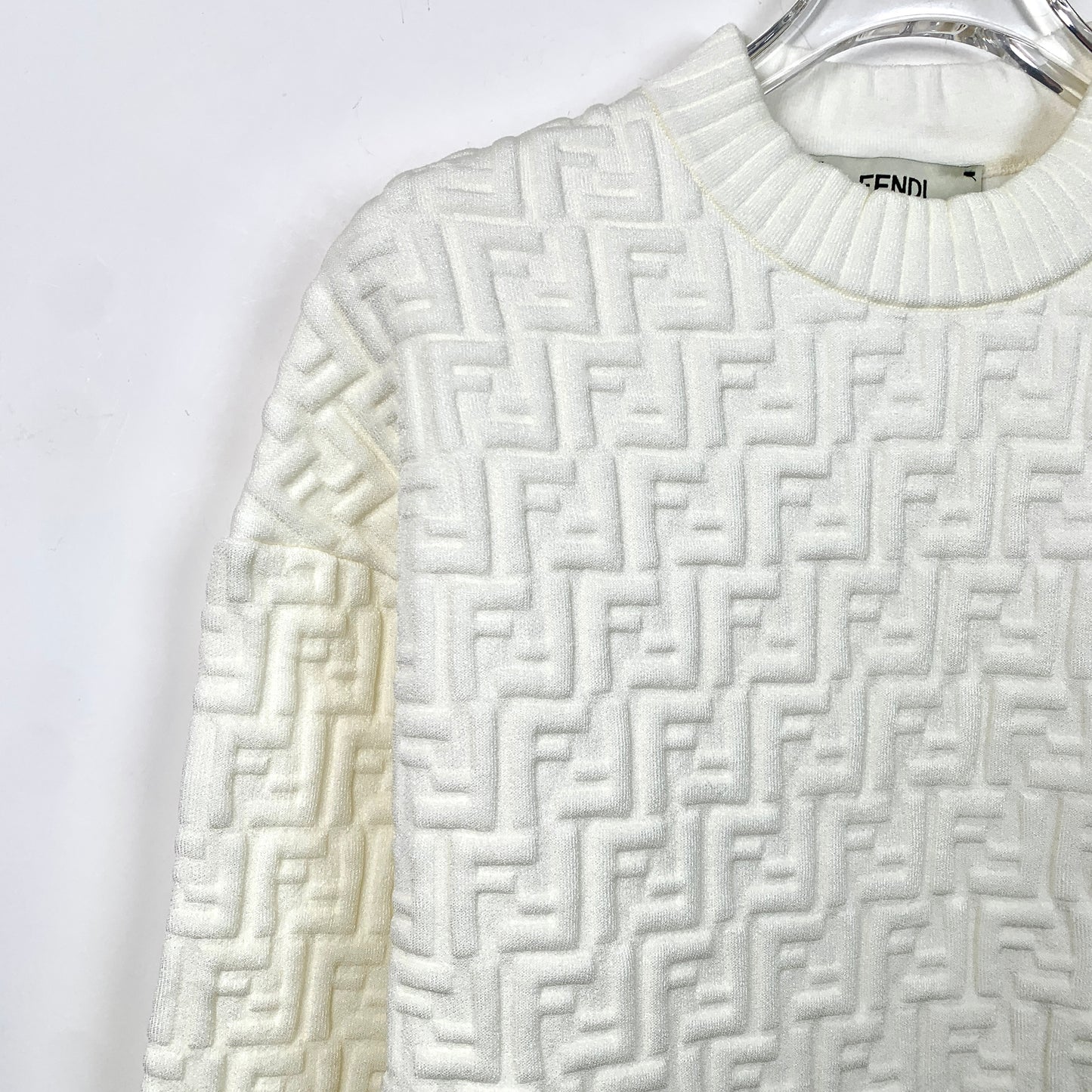 Fendi Off-White Monogram Knit Crewneck Long-Sleeve Sweater