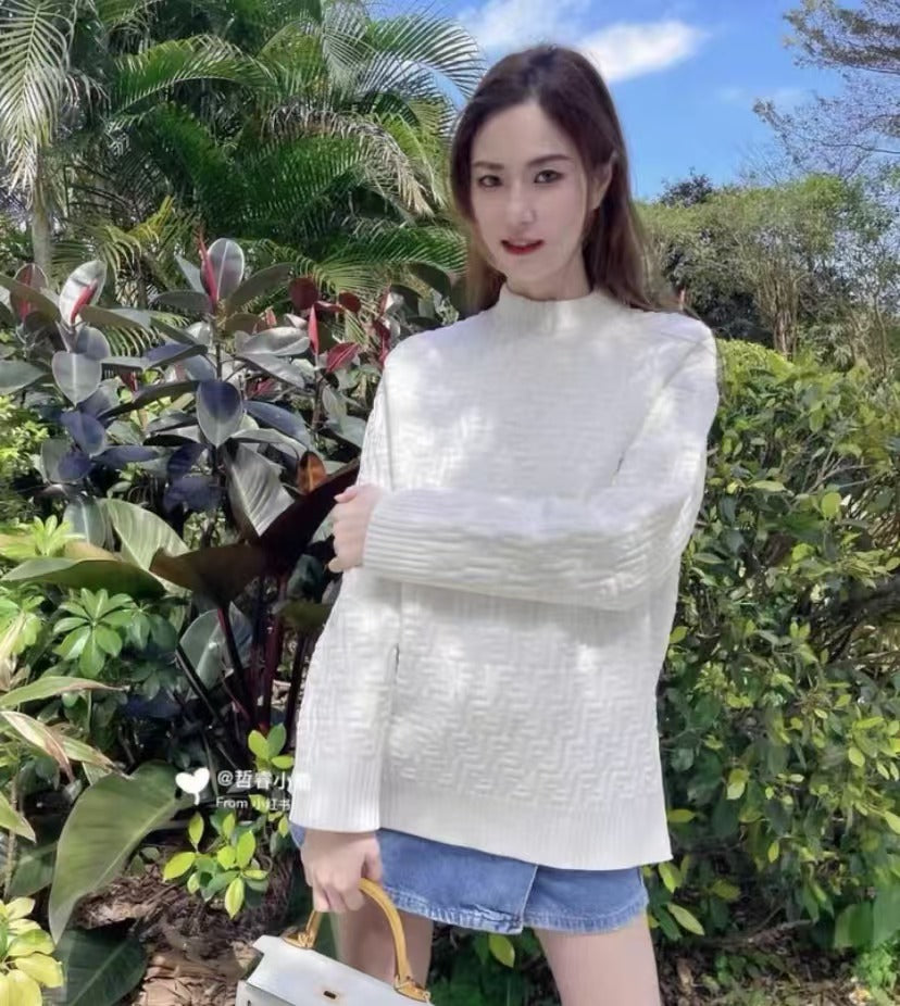 Fendi Off-White Monogram Knit Crewneck Long-Sleeve Sweater