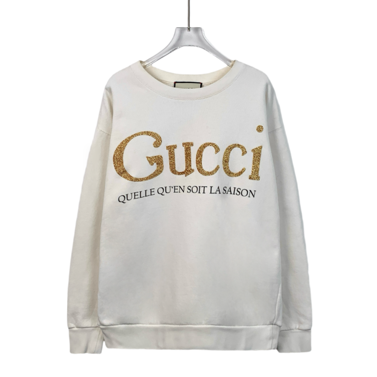 Gucci White Cotton Crewneck Long-Sleeve Sweatshirt with Logo Print