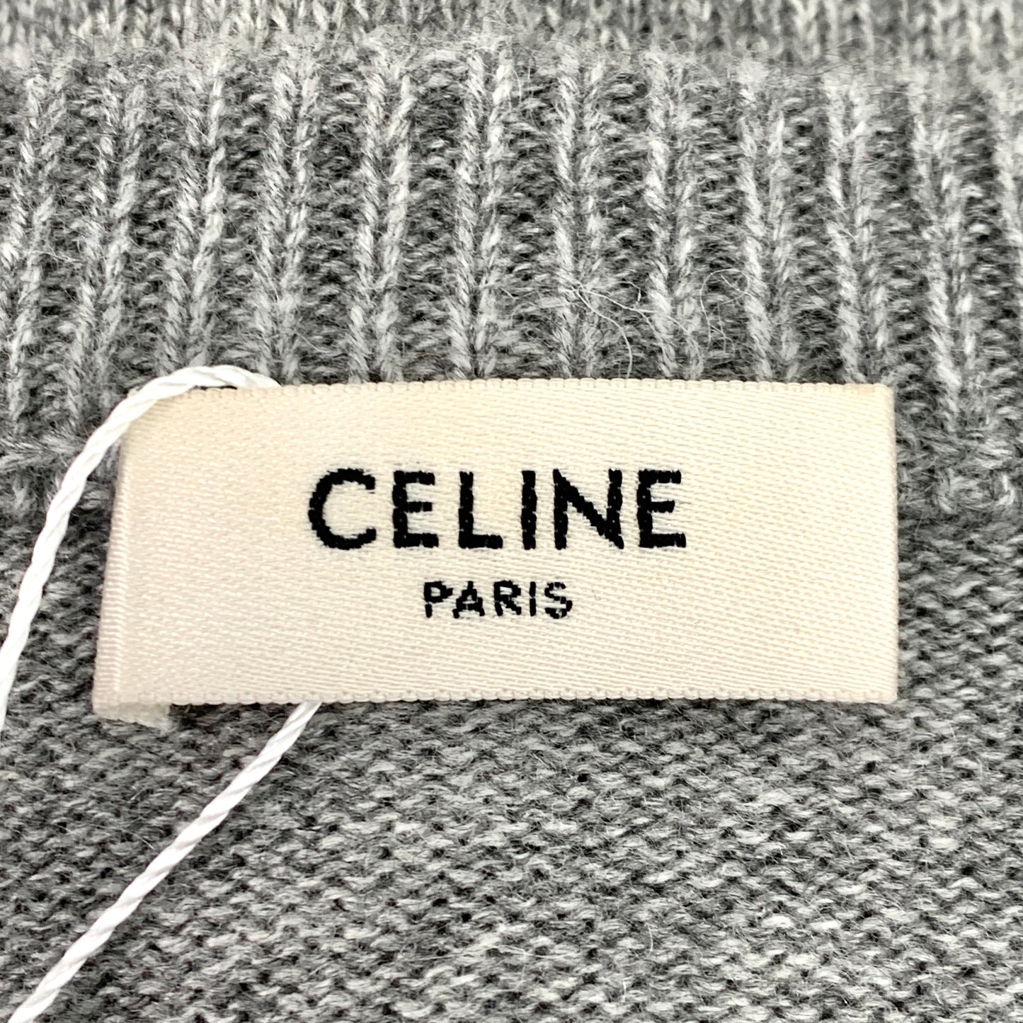 Celine Gray V-Neck Cashmere Long-Sleeve Knit Sweater