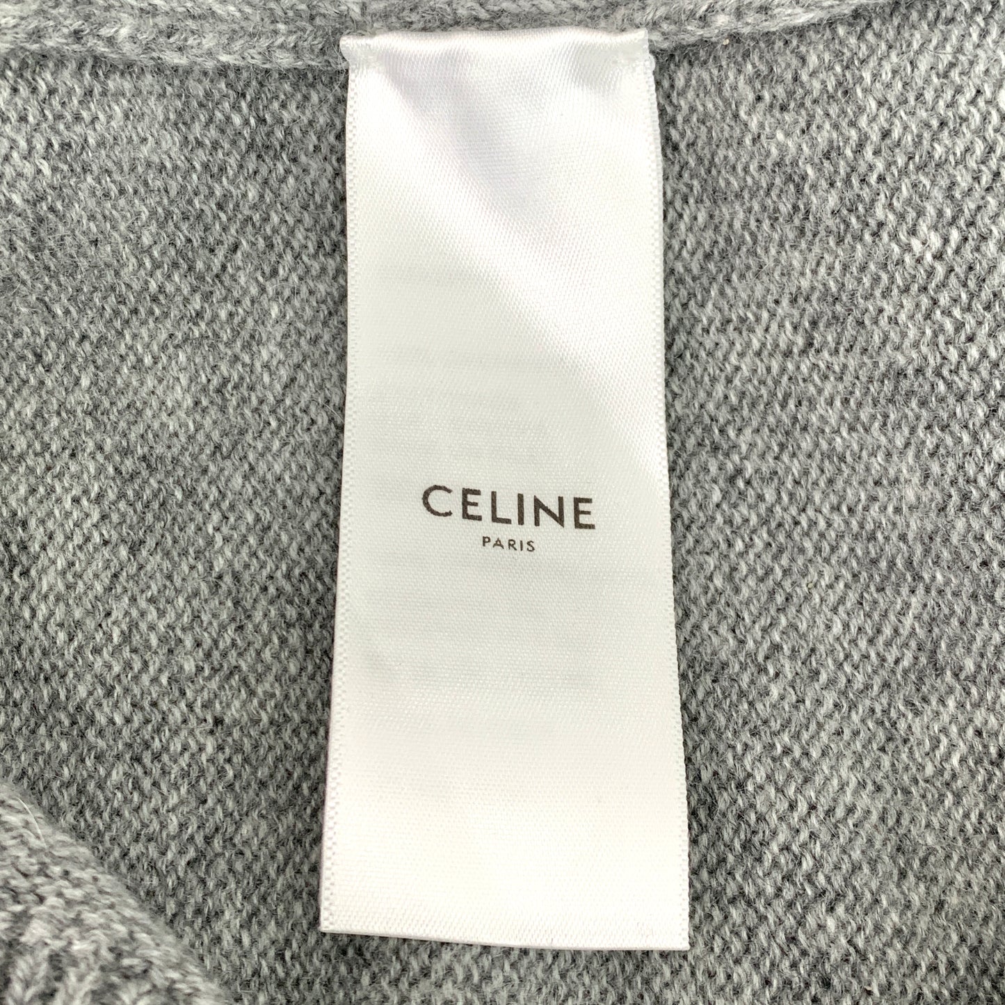 Celine Gray V-Neck Cashmere Long-Sleeve Knit Sweater