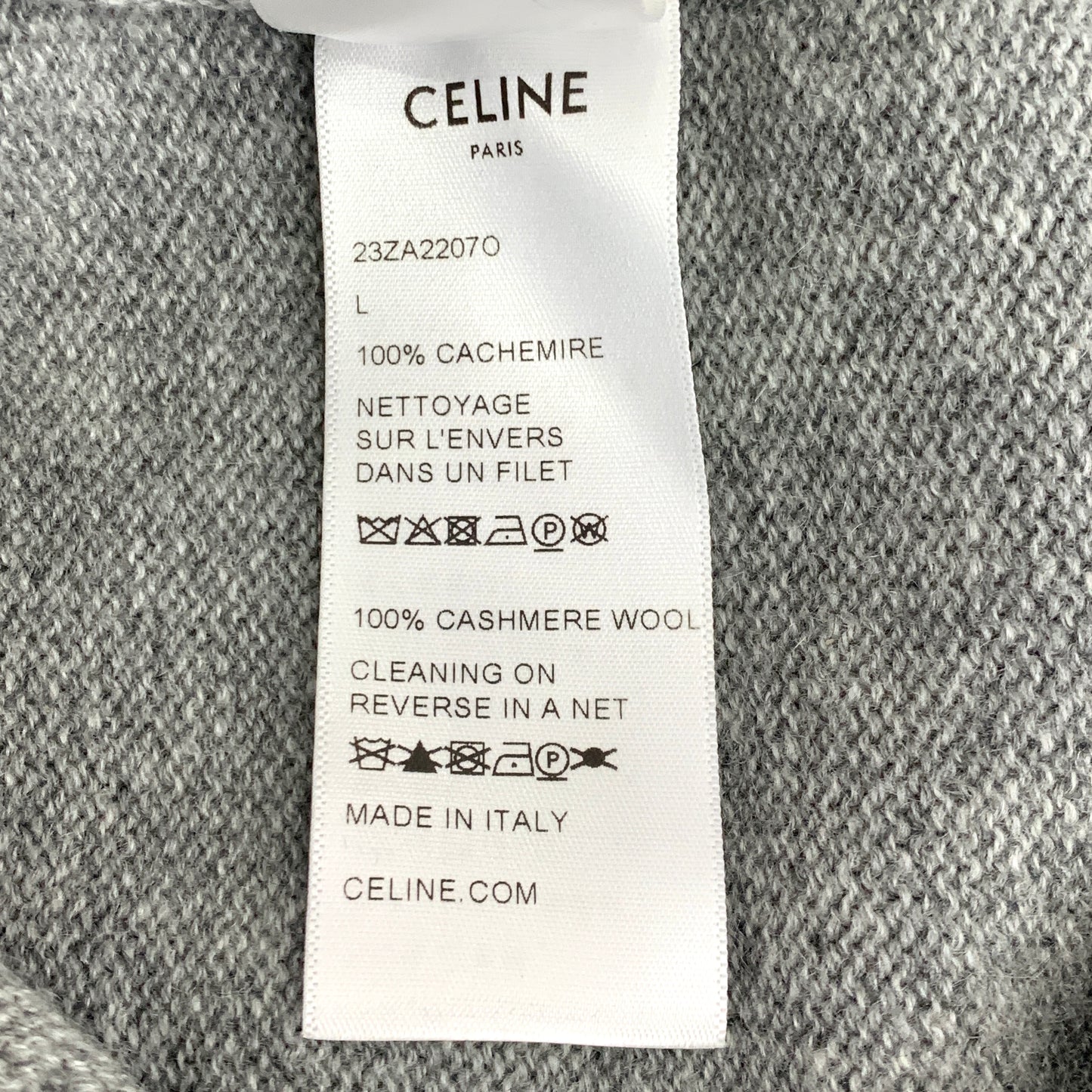 Celine Gray V-Neck Cashmere Long-Sleeve Knit Sweater