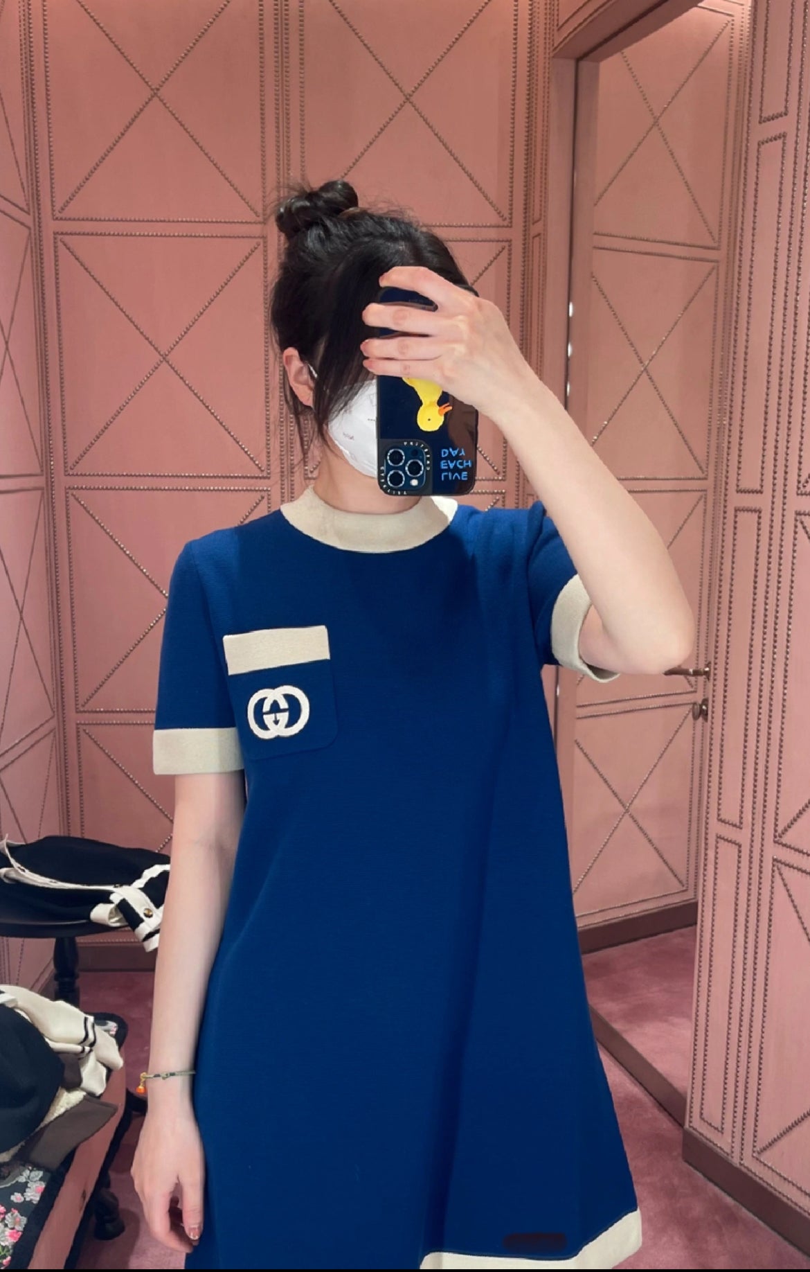 Gucci Blue Wool Short-Sleeve Dress