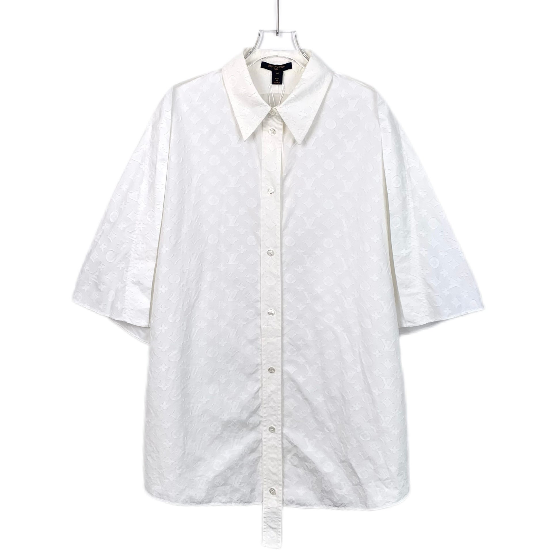 Louis Vuitton White Cotton Short-Sleeve Shirt with All-Over Monogram Print and Collared Design