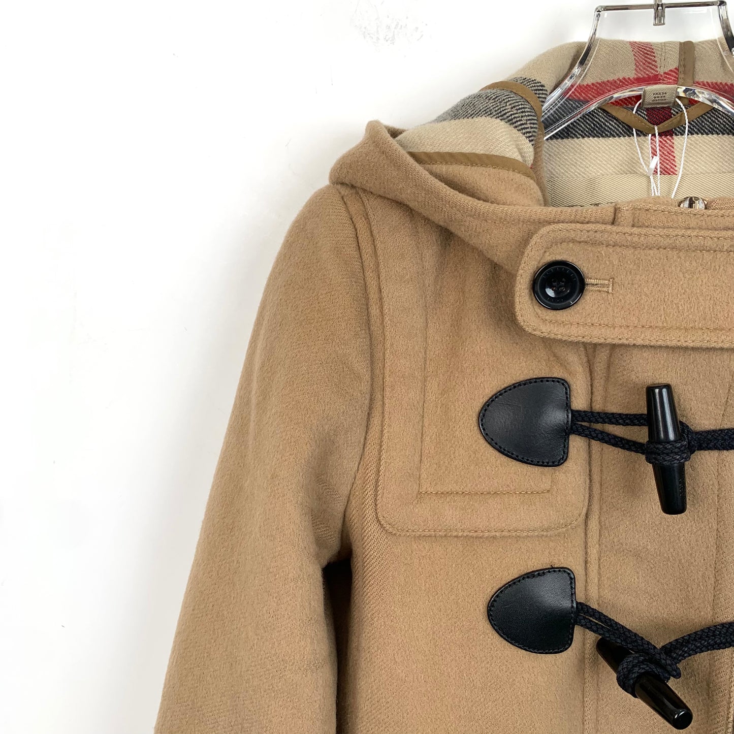 Burberry Brown Wool Duffle Coat with Hood and Toggle Fastenings