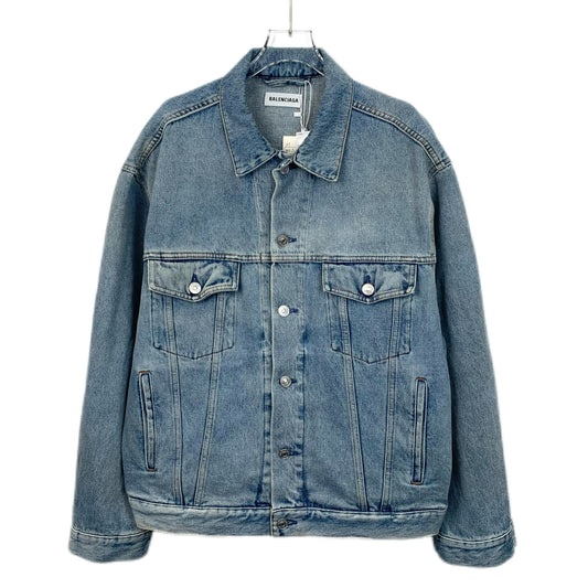 Balenciaga Blue Cotton Denim Jacket with Collared Design