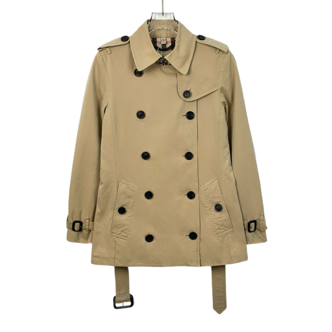 Burberry Brown Cotton Double-Breasted Trench Coat with Belt and Collared Design