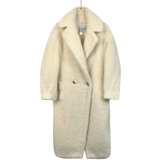 MaxMara Teddy Series Beige Double-Breasted Wool Coat with Lapel Collar