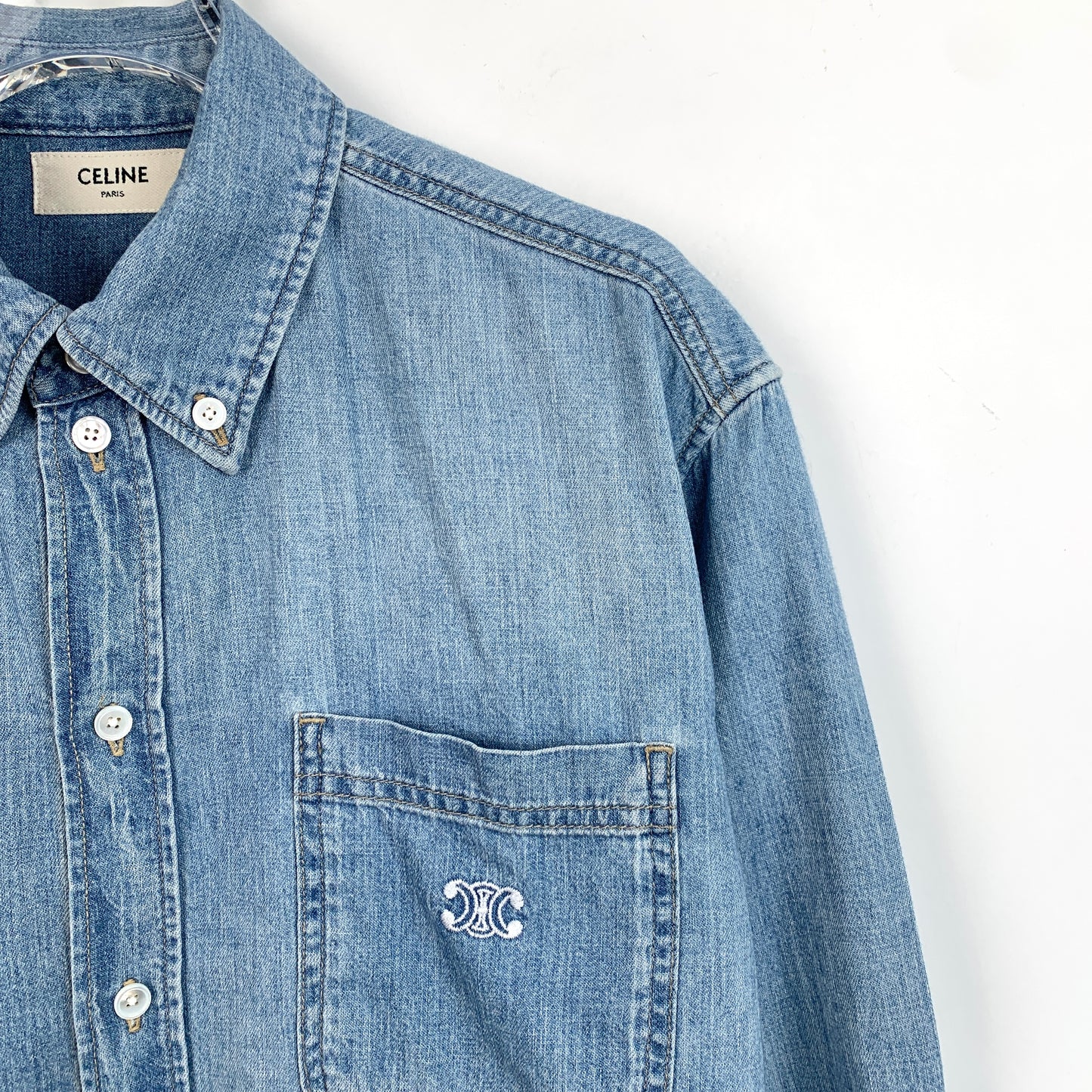 Celine Blue Cotton Long-Sleeve Denim Shirt